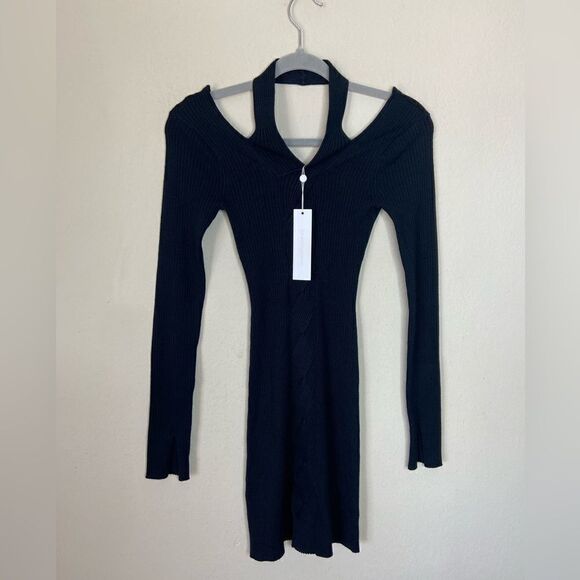 NWT Simkhai Alejandra Knit Mini Black Sweater Dress Twisted Cable Fitted Size XS - Picture 10 of 14